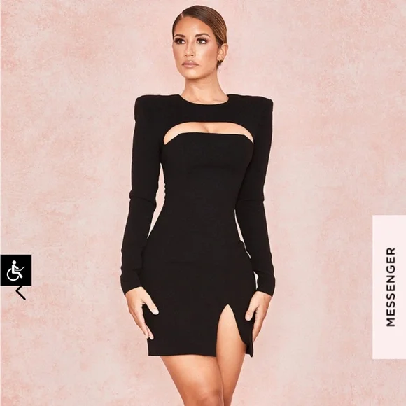 House of CB Dresses House Of Cb Briana Black Slash Neck Crepe